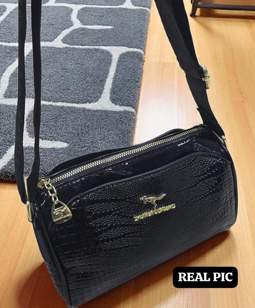 Black Textured Shoulder Bag SMALL SIZE- AM01432MB Stylish crocodile pattern crossbody bag